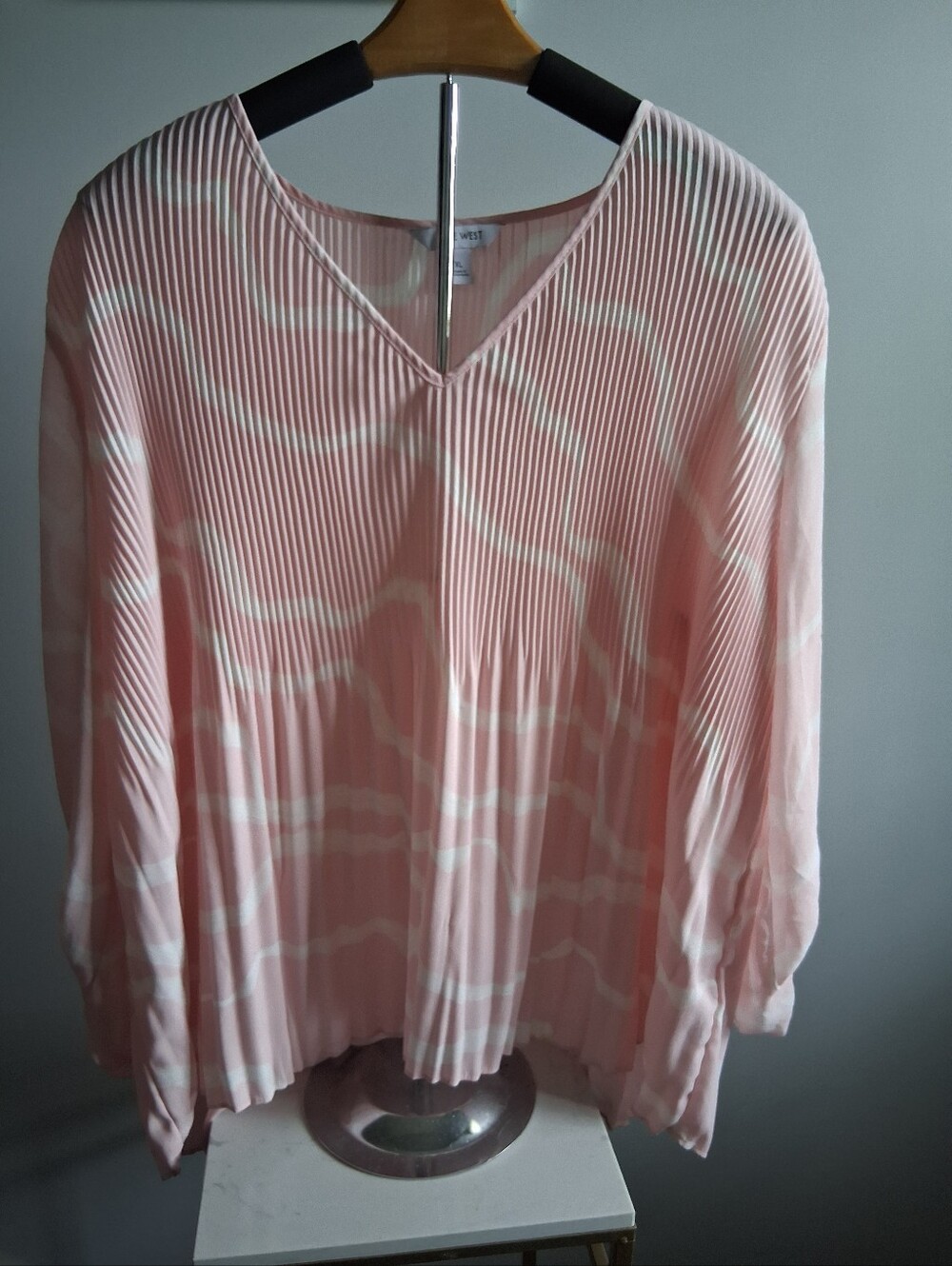 Nine West Pink & White Pleated Blouse-Size XL